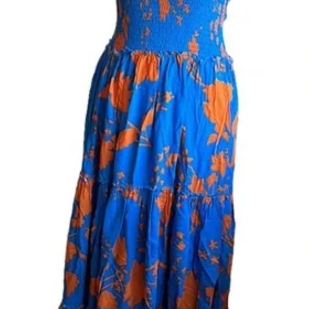 NWT Abel the Label Anthropologie blue and orange smocked dress